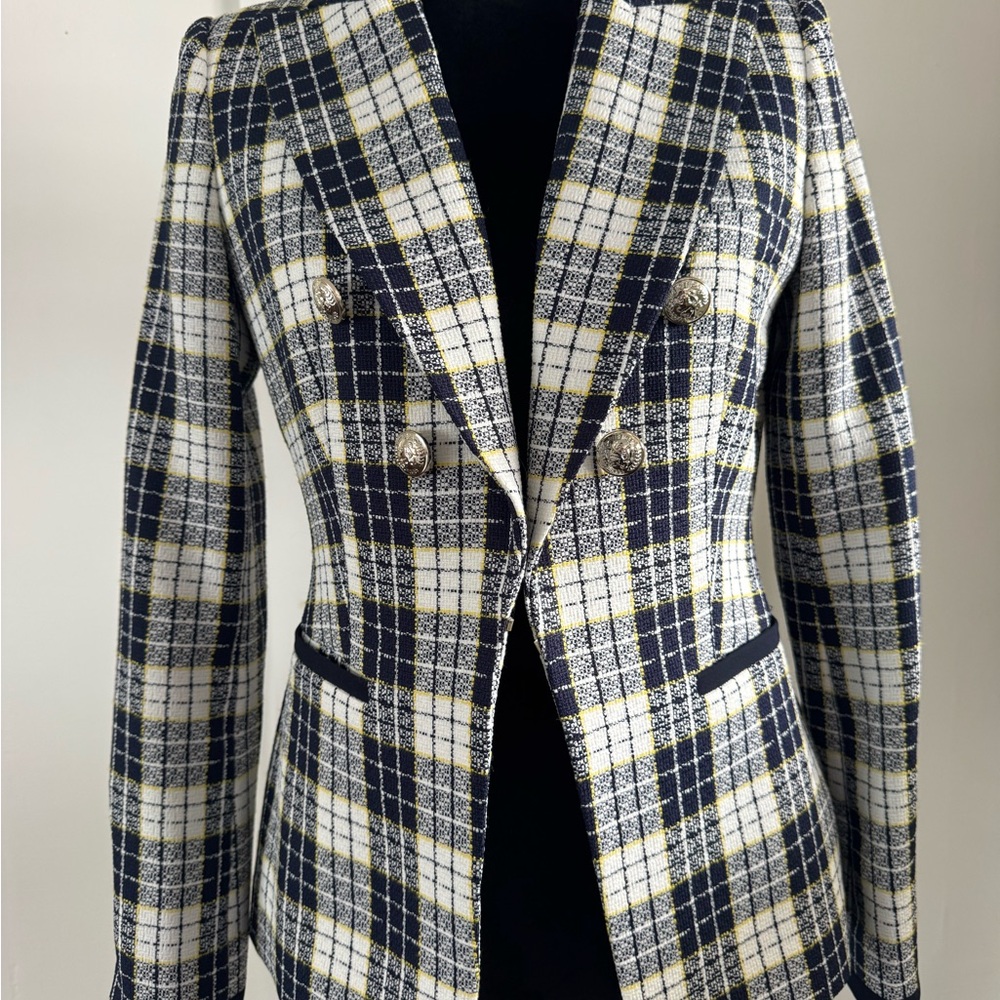 Tommy Hilfiger Navy and White Plaid Blazer